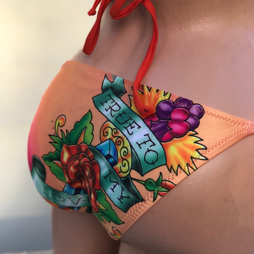 Ed hardy free to love orange bikini Y2K vintage - Picture 2 of 10